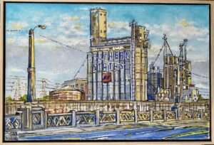 "RVA Silos" oil on wood framed 36" x 24" 2023