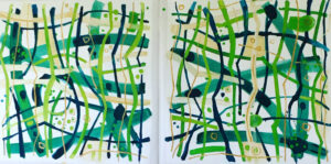 "Zielono" oil on canvas 2 panels each 30" x 30"