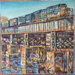 “CSX Railroad” oil on wood framed 30″ x 30″ 2020